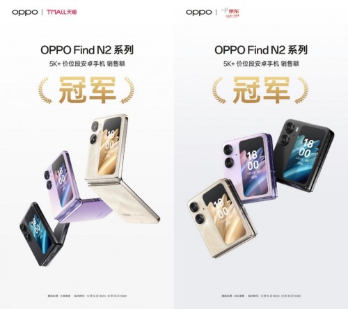 OPPO Find N2 Flip首销告捷,斩获5K+价位段安卓手机销售额冠军!(图1) OPPO Find N2 Flip首销告捷,斩获5K+价位段安卓手机销售额冠军!